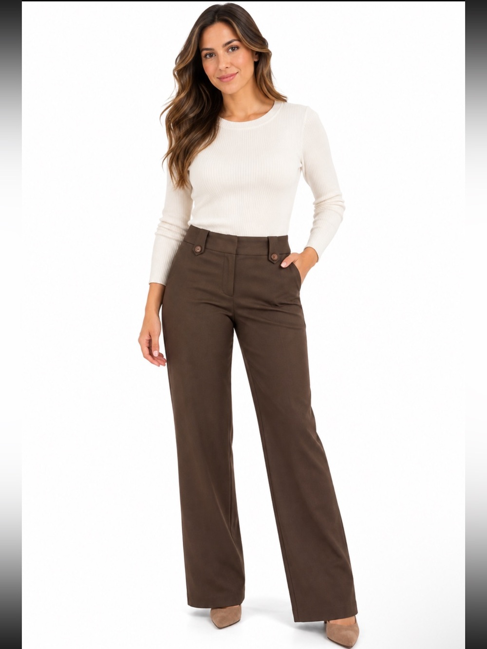 IZ Byer Womens Size 13 Brown Wide Leg Dress Pants Stretch Trouser Career